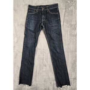 Levis 511 Jeans W29 L30 Dark Blue Wash Slim Fit Stretch Denim Fray Cropped